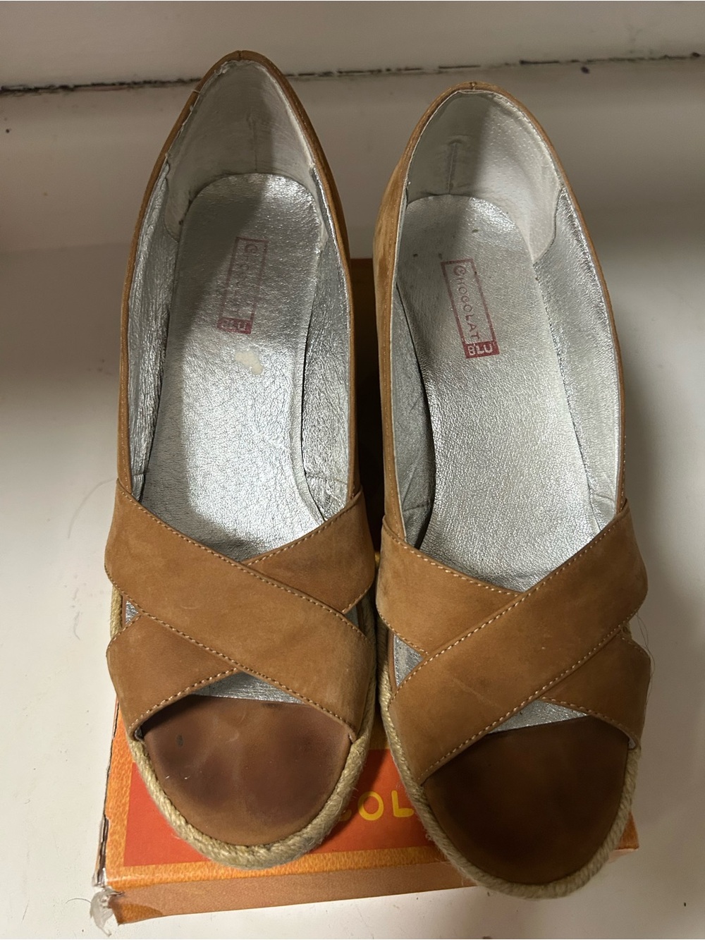 Chocolate Tan Cross-Strap Espadrille Wedges